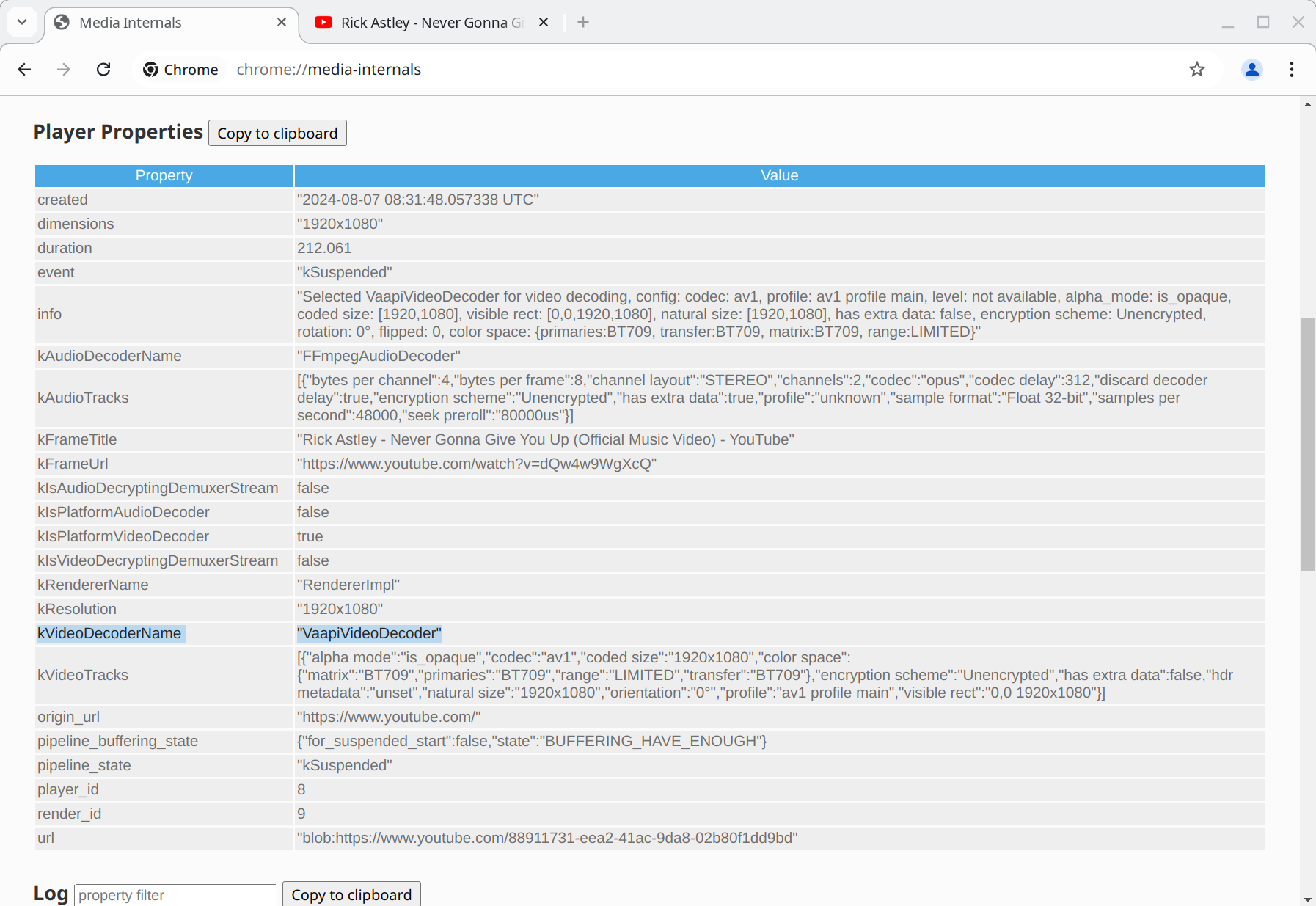 chrome://media-internals output